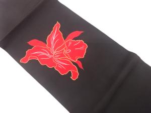 未使用品　塩瀬　手描き　カトレア模様　刺繍　名古屋帯